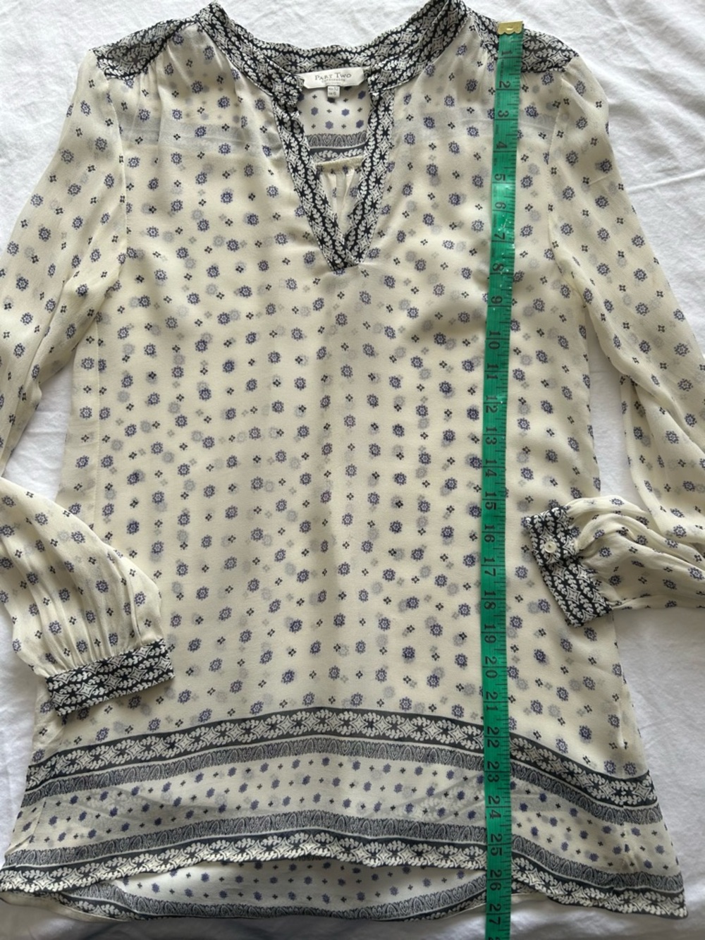 Part Two Cream/Blue Crepe Chiffon Tunic - like new. - Picture 12 of 12